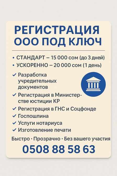 Регистрация ОсОО “под ключ” — быстро и без вашего участия! ???? Стандарт Bishkek - photo 1