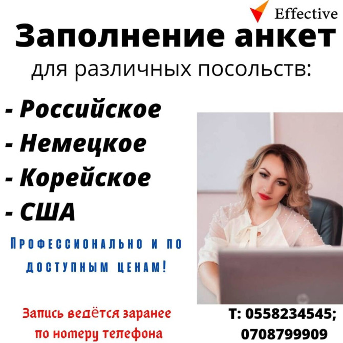 Помощь в Заполнении анкеты в посольство запись ведётся заранее по Bishkek - photo 1