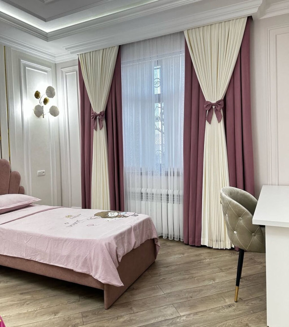 Комплект штор, Лен, С карнизом в комплекте, С кистями, С ламбрекеном, Изготовление на заказ, Новый, Для балкона, Для беседки, Для ванной и душа Бишкек - изображение 1