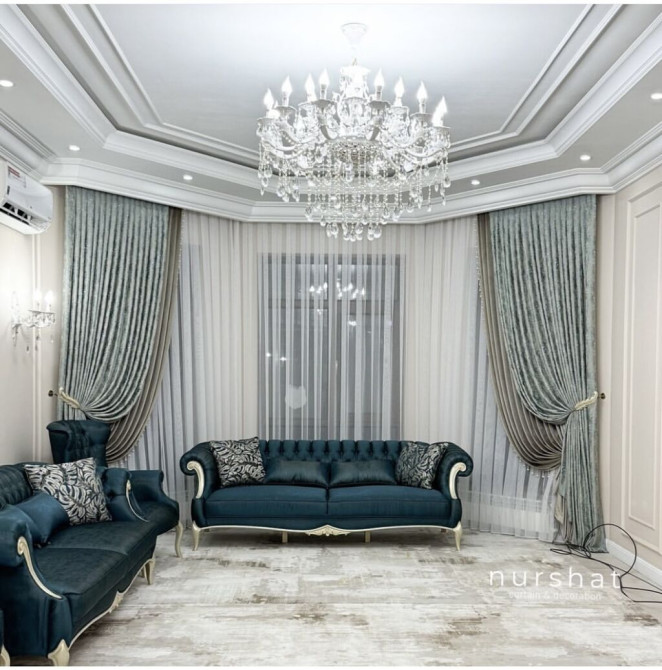 Изготовление штор на заказ Сатин, С тюлем в комплекте, Для зала Бишкек - изображение 1