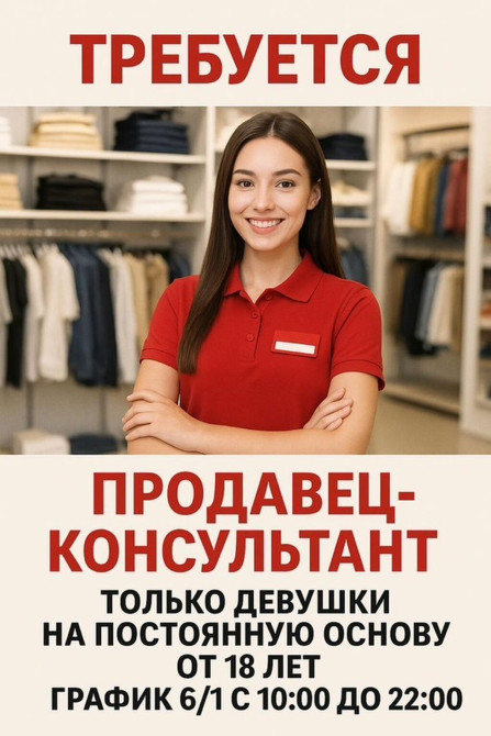 Требуется Продавец-консультант в Магазин одежды, График: Шестидневка, Питание, Полный рабочий день Бишкек - изображение 1