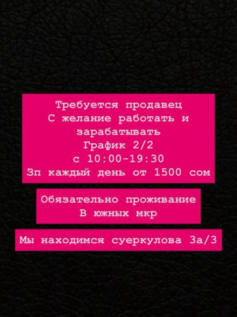 Требуется продавец с желанием работать и зарабатывать. Предлагается Бишкек - изображение 1