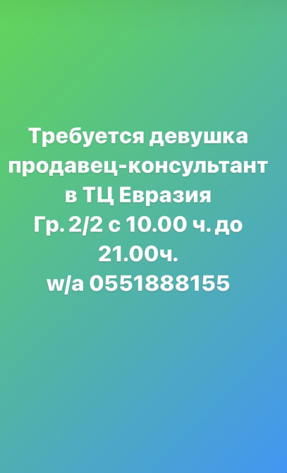 Срочно!!! Требуется девушка продавец консультант в ТЦ Евразия гр. 5/2 Бишкек - изображение 1