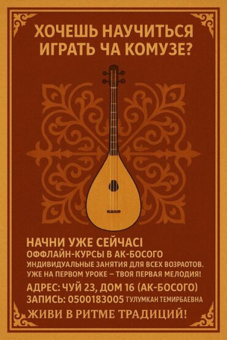 Уроки игры на комузе Офлайн, Онлайн, дистанционное, Индивидуальное Бишкек - изображение 2