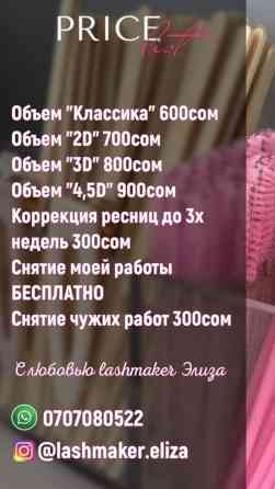 Ресницы, 2D, 3D, 4D, Гипоаллергенные материалы, Консультация, С выездом на дом Бишкек